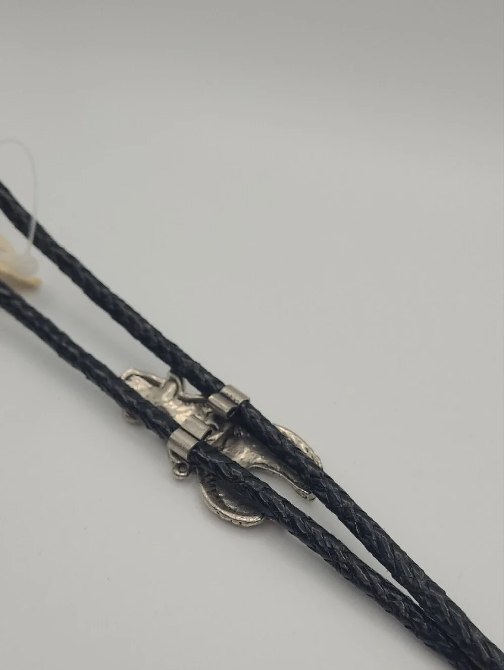 Western Black Leather Bolo Tie with Silver-Tone Floral Slide
